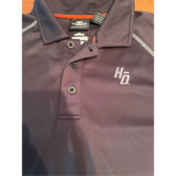 Harley Davidson Polo Shirt Mens Large Black Short Sleeve Motorcycles Lightweight - Picture 2 of 6